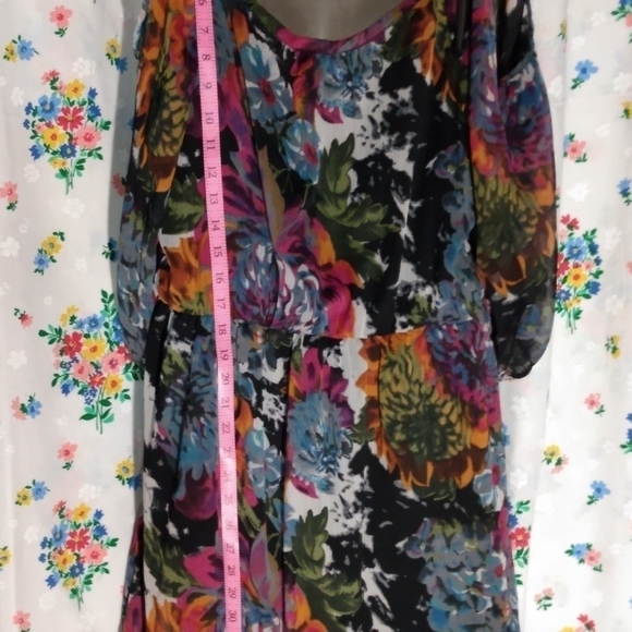 Dots Ladies Dress, sz 1x, Black Floral print multi colors, NWT - Picture 3 of 11